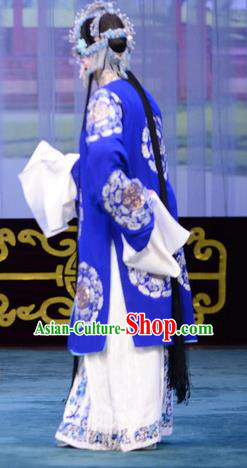 Chinese Beijing Opera Young Female Apparels Costumes and Headdress The Unicorn Purse Traditional Peking Opera Hua Tan Blue Dress Garment