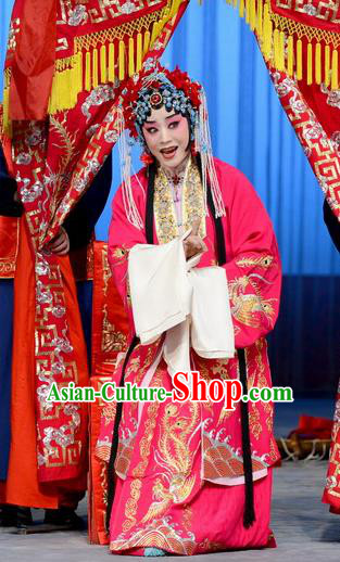 Chinese Beijing Opera Bride Apparels Costumes and Headdress The Unicorn Purse Traditional Peking Opera Hua Tan Han Xiangling Dress Wedding Garment
