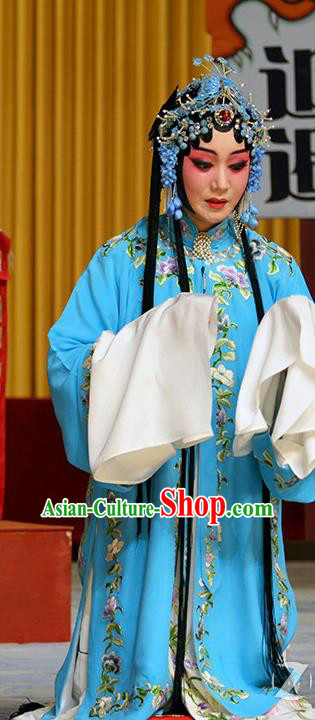 Chinese Beijing Opera Actress Courtesan Li Shuping Apparels Costumes and Headdress Chen Sanliang Pa Tang Traditional Peking Opera Diva Blue Dress Garment