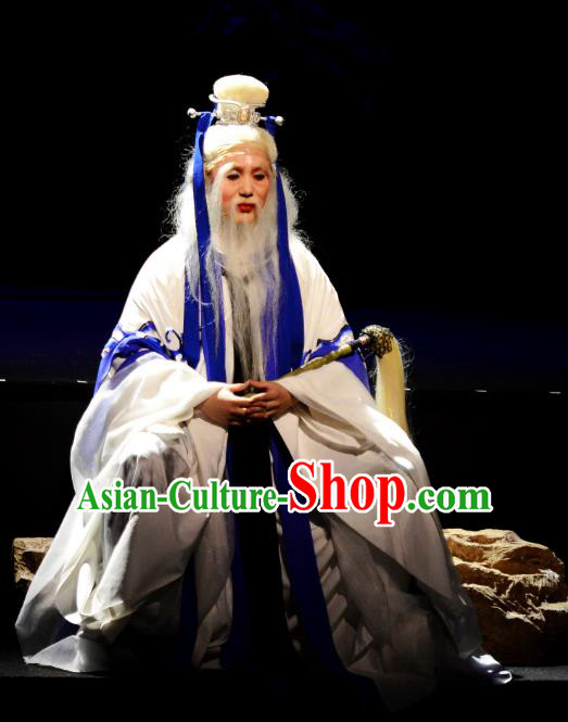 Goddess of the Moon Chinese Peking Opera Elderly Male Garment Costumes and Headwear Beijing Opera Old Immortal Apparels Clothing