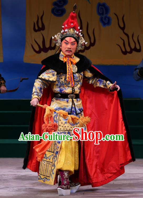 Kangxi Dadi Chinese Peking Opera Wusheng Garment Costumes and Headwear Beijing Opera Qing Dynasty Emperor Apparels Armor Clothing