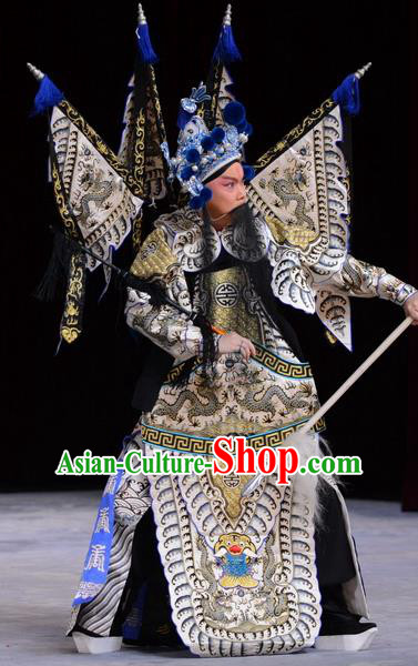 Chu Palace Hen Chinese Peking Opera Military Officer Garment Costumes and Headwear Beijing Opera General Kao Armor Suit with Flags Apparels Clothing