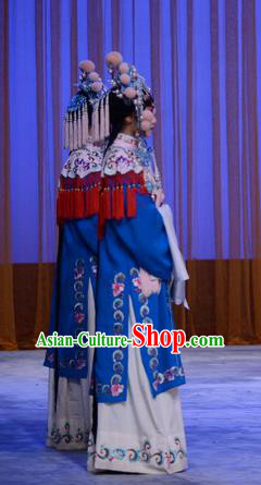 Chinese Beijing Opera Young Lady Apparels Costumes and Headdress Chu Palace Hen Traditional Peking Opera Xiaodan Dress Court Maid Garment