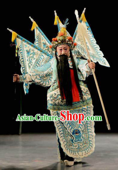 Chu Palace Hen Chinese Peking Opera Martial Male Garment Costumes and Headwear Beijing Opera Apparels General Kao Armor Suit with Flags Clothing