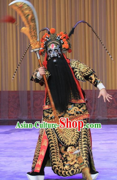 Qing Shi Mountain Chinese Peking Opera Military Officer Garment Costumes and Headwear Beijing Opera Wusheng Apparels General Kao Armor Suit Clothing