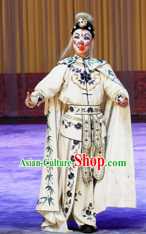 Chinese Beijing Opera Wu Dan White Apparels Costumes and Headdress Qing Shi Mountain Traditional Peking Opera Martial Female Dress Garment