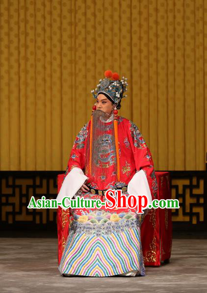 A Honey Trap Chinese Peking Opera Elderly Male Garment Costumes and Headwear Beijing Opera Laosheng Apparels Emperor Liu Bei Clothing