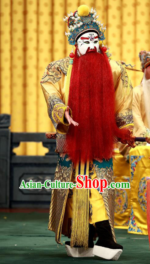A Honey Trap Chinese Peking Opera Lord Sun Quan Garment Costumes and Headwear Beijing Opera Elderly Male Apparels Emperor Clothing