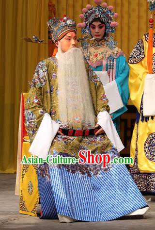 A Honey Trap Chinese Peking Opera Elderly Official Garment Costumes and Headwear Beijing Opera Laosheng Apparels Minister Clothing