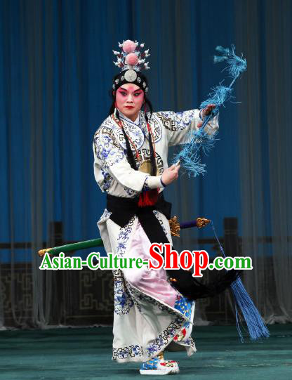 The Mirror of Fortune Chinese Peking Opera Martial Male Garment Costumes and Headwear Beijing Opera Takefu Lin Bi Apparels Wusheng Clothing