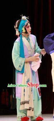 Chinese Beijing Opera Young Lady Apparels Costumes and Headdress The Mirror of Fortune Traditional Peking Opera Xiaodan Shou Chun Dress Maidservant Garment