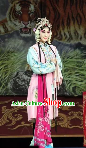 Chinese Beijing Opera Maidservant Shou Chun Apparels Costumes and Headdress The Mirror of Fortune Traditional Peking Opera Xiaodan Dress Young Lady Garment