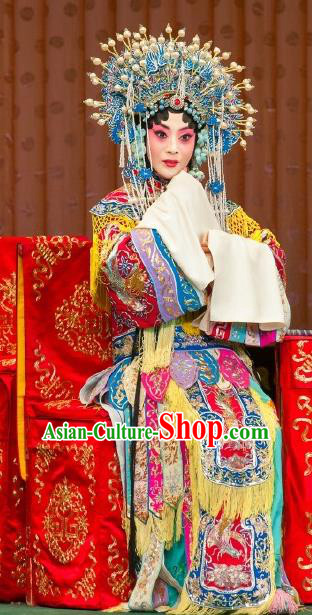 Chinese Beijing Opera Hua Tan Actress Apparels Costumes and Headdress Princess Yinping Traditional Peking Opera Diva Dress Garment