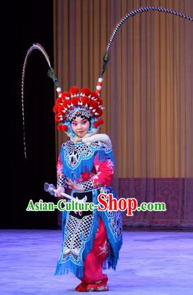 Chinese Beijing Opera Wudan Fairy Fox Apparels Costumes and Headdress Qing Shi Mountain Traditional Peking Opera Martial Female Dress Armor Garment