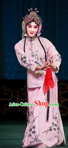 Chinese Beijing Opera Fairy Fox Apparels Costumes and Headdress Qing Shi Mountain Traditional Peking Opera Actress Pink Dress Young Female Garment