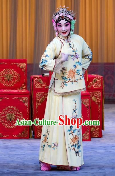 Chinese Beijing Opera Young Lady Apparels Costumes and Headpieces Xin An Yi Traditional Peking Opera Diva Zhao Meirong Yellow Dress Actress Garment