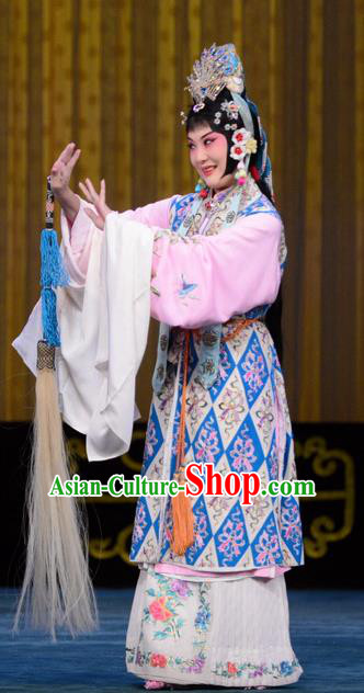 Chinese Beijing Opera Taoist Nun Apparels Actress Costumes and Headdress Escaping From the Temple Traditional Peking Opera Young Lady Dress Garment