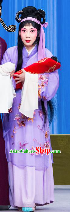 Chinese Beijing Opera Tsing Yi You Erjie Apparels Costumes and Headdress You Sisters in the Red Chamber Traditional Peking Opera Distress Woman Dress Actress Garment