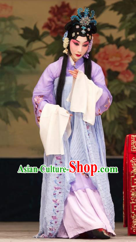 Chinese Beijing Opera Actress You Erjie Apparels Costumes and Headdress You Sisters in the Red Chamber Traditional Peking Opera Dress Distress Maiden Garment
