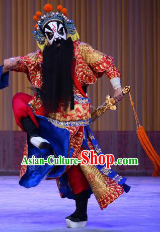 Tears of Wasted Mountain Chinese Peking Opera General Bao Shide Armor Garment Costumes and Headwear Beijing Opera Laosheng Apparels Martial Male Clothing
