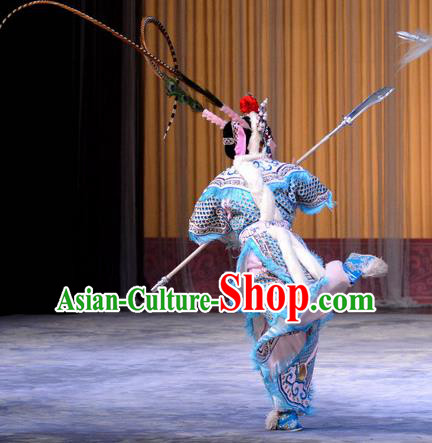 Chinese Beijing Opera Wudan Zhang Yue E Apparels Costumes and Headdress Hong Tao Shan Traditional Peking Opera Martial Female Dress General Garment