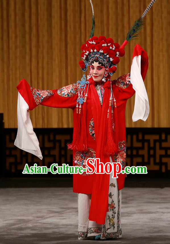 Chinese Beijing Opera Bride Apparels Costumes and Headdress Hongqiao with the Pearl Traditional Peking Opera Hua Tan Red Dress Fairy Ling Bo Garment