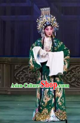 Chinese Beijing Opera ActressApparels  Palace Queen Costumes and Headdress Anecdote of Wu Zetian Traditional Peking Opera Court Empress Green Dress Garment