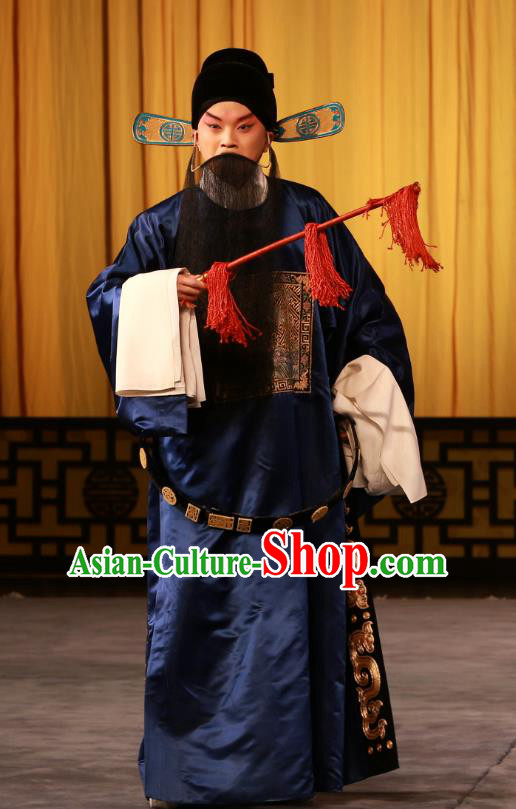 Fa Men Temple Chinese Peking Opera Official Garment Costumes and Headwear Beijing Opera Magistrate Zhao Lian Apparels Clothing