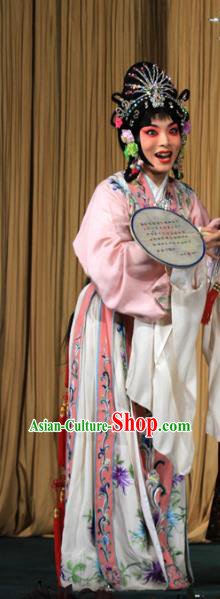Chinese Beijing Opera Young Beauty Apparels Costumes and Headdress Luo Yang Gong Traditional Peking Opera Actress Pink Dress Princess Garment