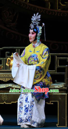 Chinese Beijing Opera Diva Apparels Costumes and Headdress Luo Yang Gong Traditional Peking Opera Young Female Dress Empress Zhangsun Garment