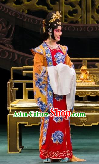 Chinese Beijing Opera Actress Apparels Empress Costumes and Headdress Luo Yang Gong Traditional Peking Opera Diva Queen Zhangsun Dress Garment