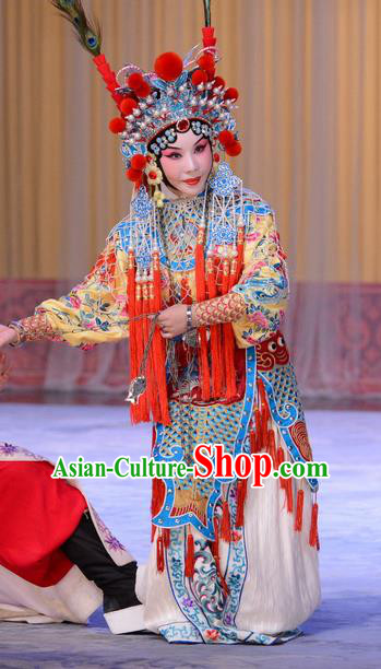 Chinese Beijing Opera Blues Apparels Actress Costumes and Headdress Number One Scholar Matchmaker Traditional Peking Opera Infanta Chai Dress Garment
