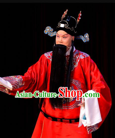 Number One Scholar Matchmaker Chinese Peking Opera Official Garment Costumes and Headwear Beijing Opera Prime Minister Lv Mengzheng Apparels Clothing