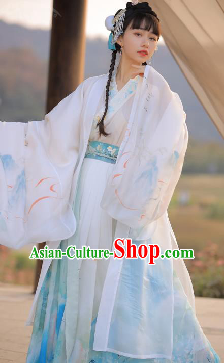 Chinese Traditional Jin Dynasty Noble Princess Embroidered Hanfu Dress Ancient Goddess Apparels Historical Costumes Complete Set