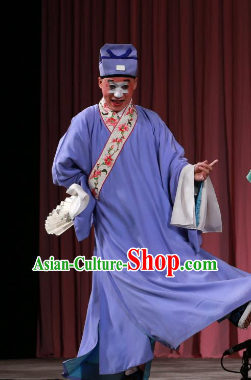 Wu Long Yuan Chinese Peking Opera Clown Garment Costumes and Headwear Beijing Opera Chou Apparels Scholar Zhang Wenyuan Clothing