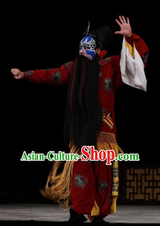Wu Long Yuan Chinese Peking Opera Wusheng Liu Tang Garment Costumes and Headwear Beijing Opera Martial Male Apparels Takefu Red Clothing