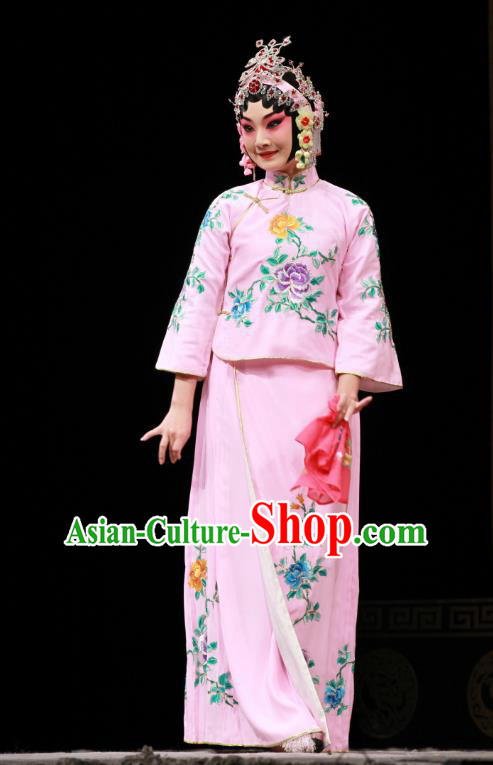 Chinese Beijing Opera Diva Apparels Costumes and Headdress Wu Long Yuan Traditional Peking Opera Hua Tan Pink Dress Actress Yan Xijiao Garment