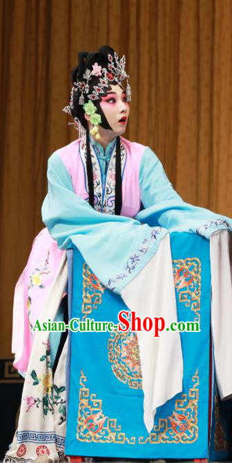 Chinese Beijing Opera Actress Apparels Costumes and Headdress Wu Long Yuan Traditional Peking Opera Hua Tan Yan Xijiao Dress Young Lady Garment