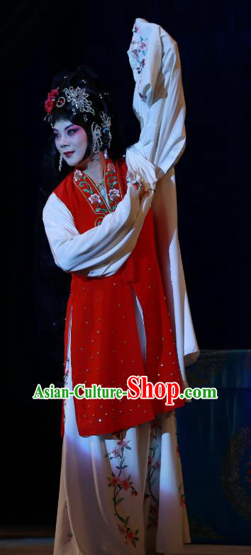 Chinese Beijing Opera Young Beauty Apparels Costumes and Headdress Wu Long Yuan Traditional Peking Opera Hua Tan Yan Xijiao Dress Consort Garment