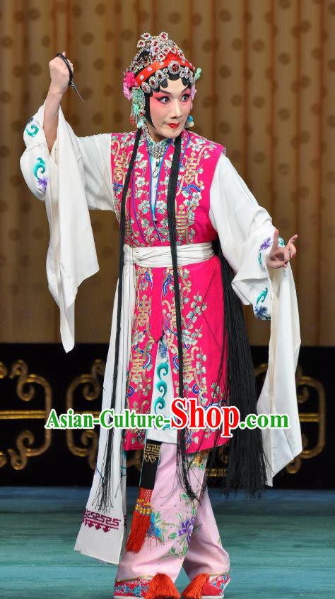 Chinese Beijing Opera Actress Young Lady Apparels Costumes and Headdress Wu Long Yuan Traditional Peking Opera Consort Yan Xijiao Dress Hua Tan Garment