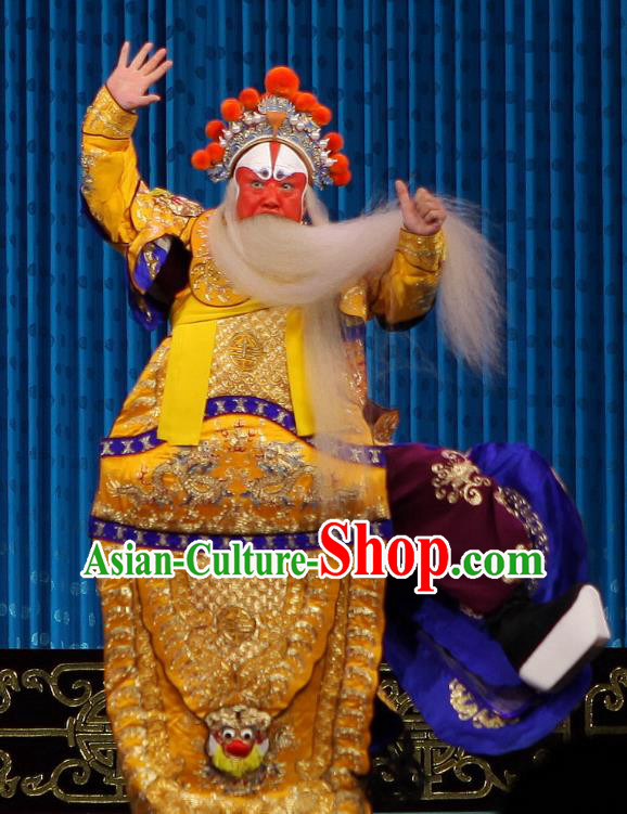 Qun Jie Hua Chinese Peking Opera Martial Male Garment Costumes and Headwear Beijing Opera Apparels General Huang Gai Armor Clothing