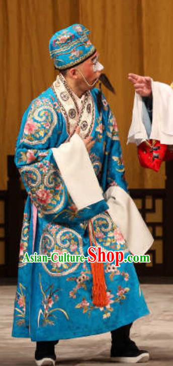 Qun Jie Hua Chinese Peking Opera Clown Garment Costumes and Headwear Beijing Opera Chou Role Jiang Gan Apparels Clothing