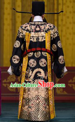 Chi Sang Zhen Chinese Peking Opera Elderly Male Garment Costumes and Headwear Beijing Opera Laosheng Apparels Official Bao Zheng Clothing