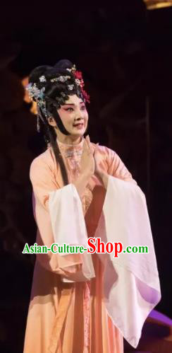 Chinese Beijing Opera Hua Tan Apparels Costumes and Headdress Qing Si Hen Traditional Peking Opera Young Female Dress Actress Jiao Guiying Garment