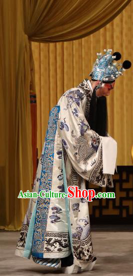 Tun Wu Hen Chinese Peking Opera Laosheng Garment Costumes and Headwear Beijing Opera Elderly Male Apparels Lord Liu Bei Clothing
