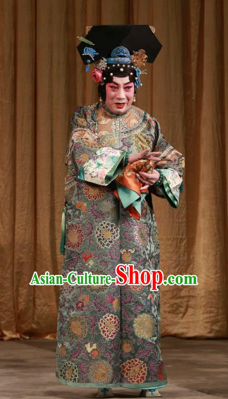 Chinese Beijing Opera Hua Tan Apparels Costumes and Headdress Mei Yu Pei Traditional Peking Opera Actress Han Cuizhu Dress Qing Dynasty Woman Garment
