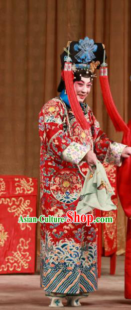 Chinese Beijing Opera Noble Mistress Han Cuizhu Apparels Diva Costumes and Headdress Mei Yu Pei Traditional Peking Opera Hua Tan Dress Qing Dynasty Red Garment