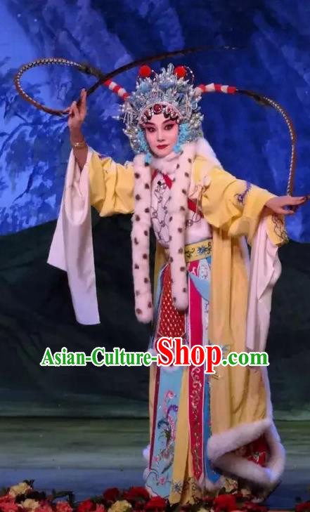 Chinese Beijing Opera Huadan Apparels Wang Zhaojun Costumes and Headdress Han Ming Fei Traditional Peking Opera Young Female Dress Diva Garment