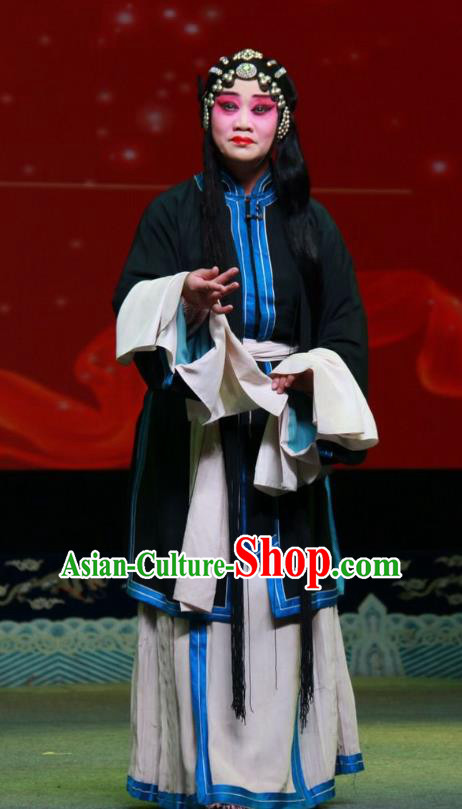 Chinese Shanxi Clapper Opera Tsing Yi Garment Costumes and Headdress Jian Huang Gu Traditional Bangzi Opera Distress Maiden Dress Country Woman Qin Xianglian Apparels