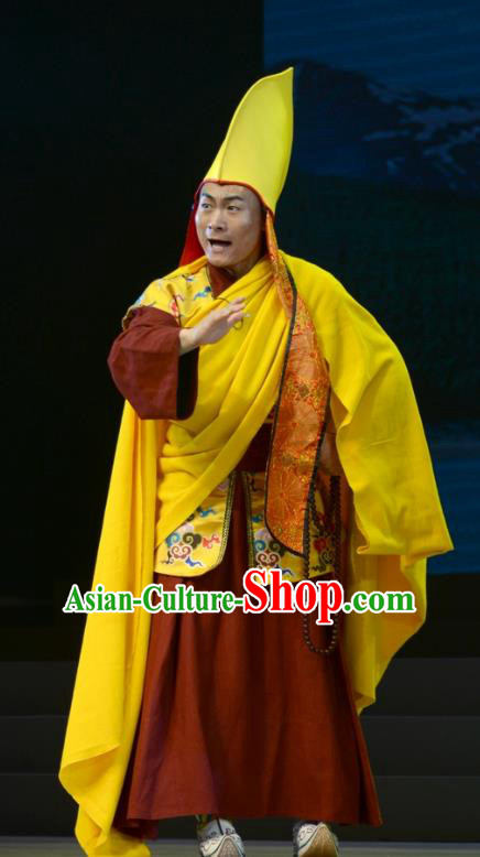 Sixth Panchen Chinese Bangzi Opera Lama Apparels Costumes and Headpieces Traditional Hebei Clapper Opera Tibetan Monk Garment Clothing